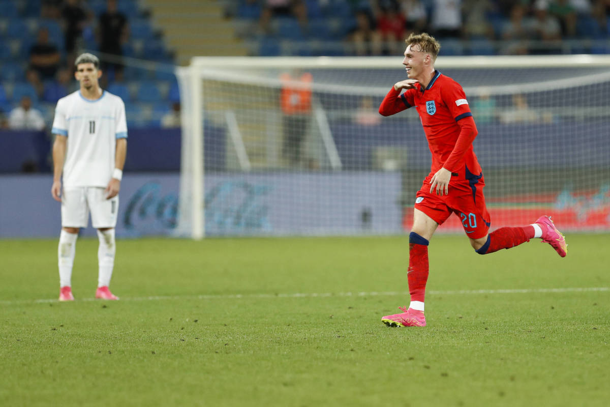 Cole Palmer pictured (right) celebrating after scoring a goal for England against Israel in the semi-finals of the 2023 UEFA European Under-21 Championship