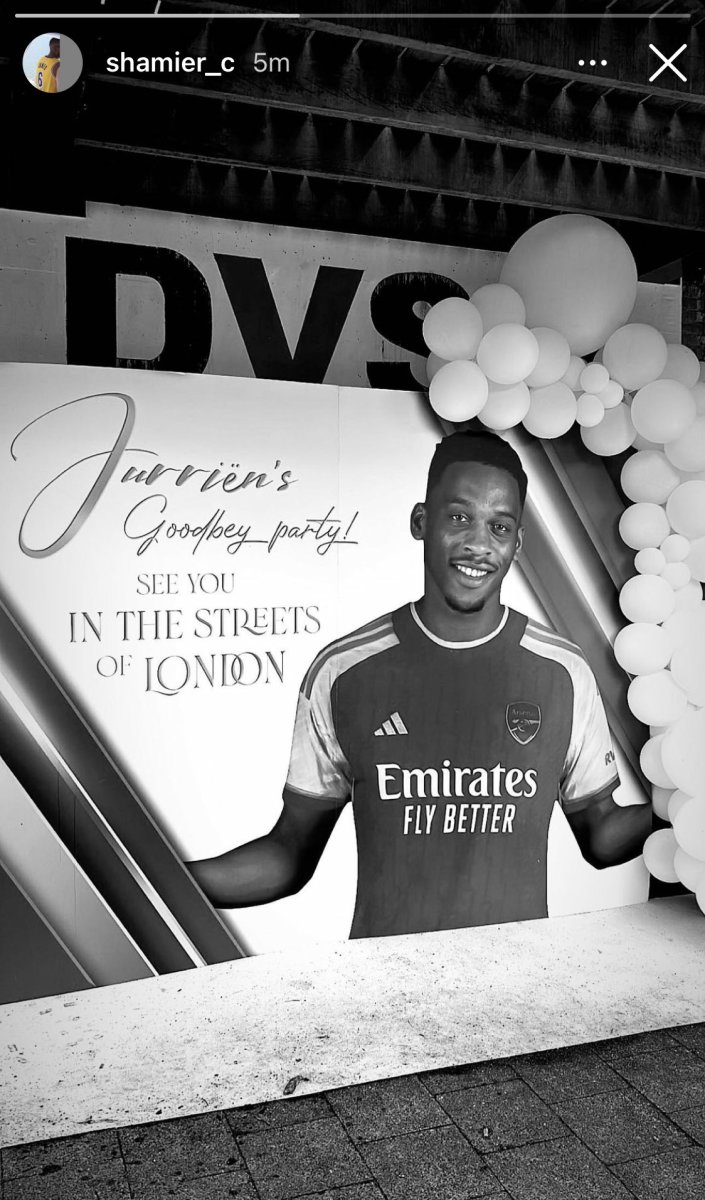 Jurrien Timber's brother shared this photo from the defender's leaving party ahead of his 2023 transfer from Ajax to Arsenal