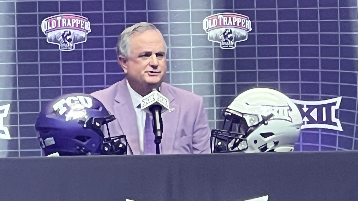 TCU head coach Sonny Dykes at the 2023 Big 12 Media Days at AT&T Stadium