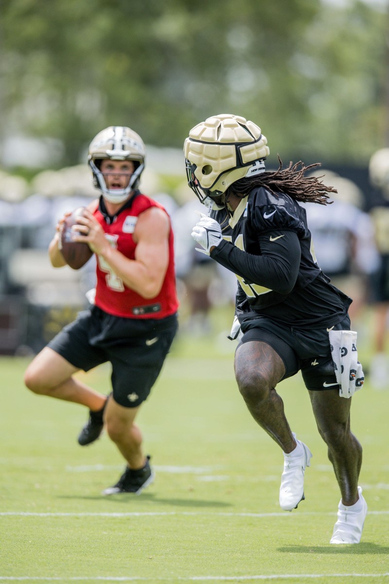 New Orleans Saints tryout player running back Ellis Marriweather jumps in a  drill during the NFL football team's rookie minicamp in Metairie, La.,  Saturday, May 13, 2023. (AP Photo/Matthew Hinton Stock Photo 