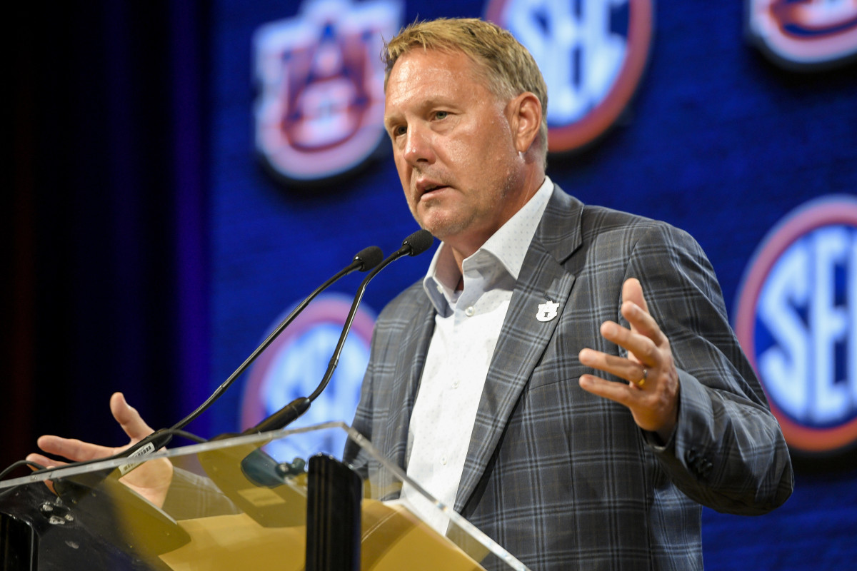 Jul 18, 2023; Nashville, TN, USA; Auburn Tigers head coach Hugh Freeze speaks with the media during SEC Media Days at Grand Hyatt. Mandatory Credit: Steve Roberts-USA TODAY Sports