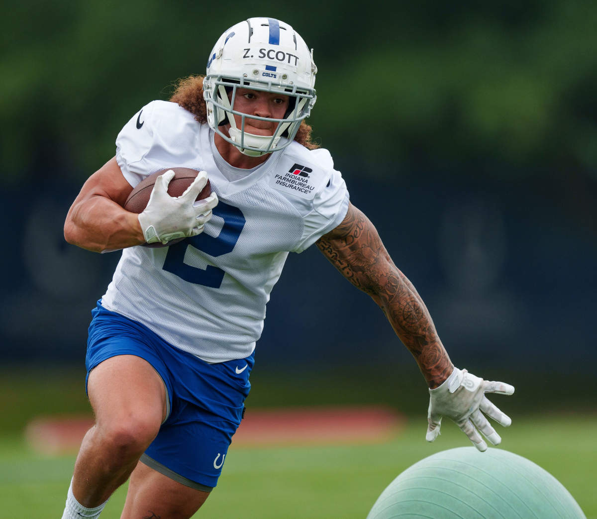 June 14, 2023; Indianapolis, IN, USA; Indianapolis Colts wide receiver Zavier Scott (2) works through handwork and footwork drills Wednesday, June 14, 2023, during mandatory minicamp at the Indiana Farm Bureau Football Center in Indianapolis.