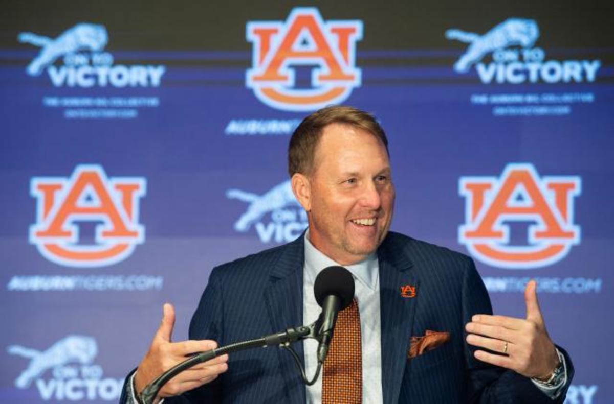 Auburn Head Coach Hugh Freeze speaks to the media at his introductory press conference. The Tigers are hoping Freeze can restore the program to its former station in college football.