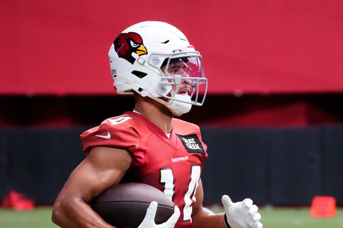 Arizona Cardinals rookie Michael Wilson works out during an NFL