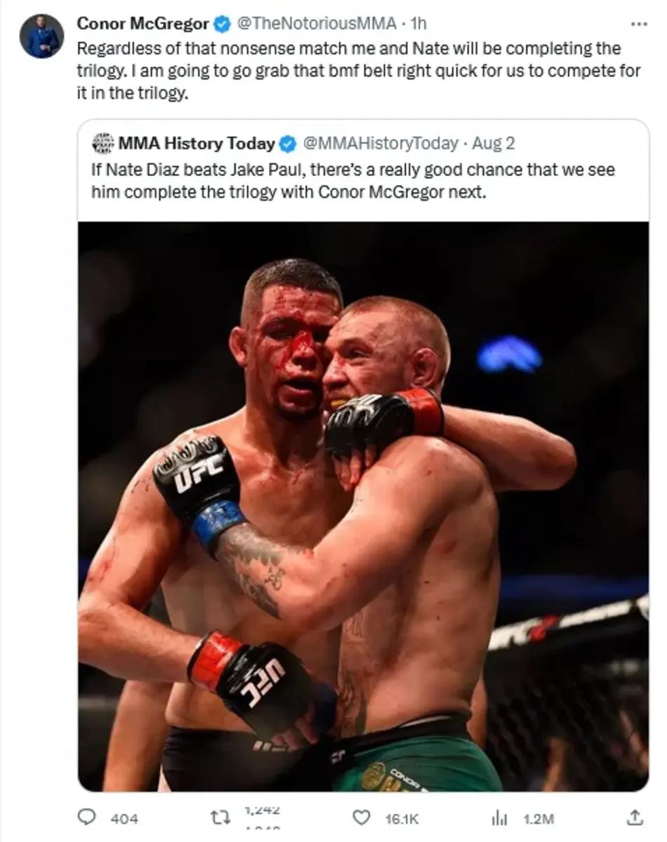 Conor McGregor confirms intentions to compete in Nate Diaz trilogy