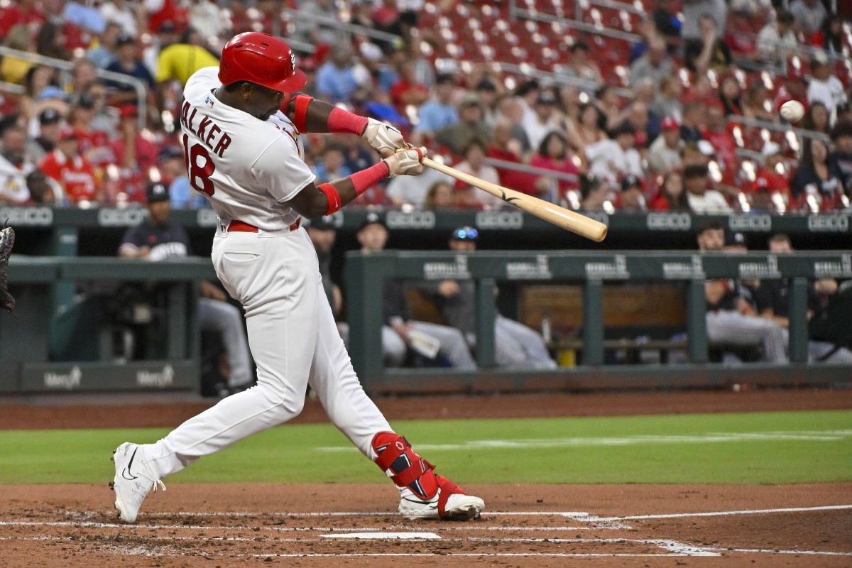 St. Louis Cardinals right fielder Jordan Walker reacts after