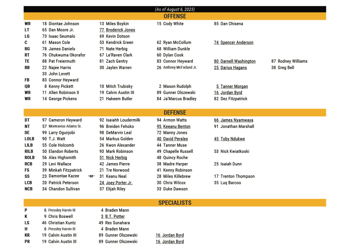 Pittsburgh Steelers official depth chart.