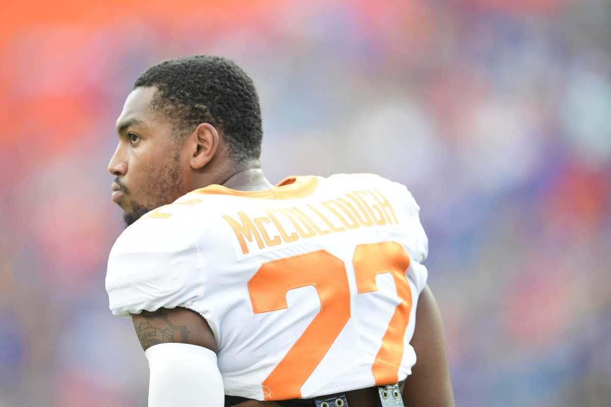 Tennessee S Jaylen McCollough during the Florida game in Gainesville, Florida, on September 25, 2021. (Photo by Calvin Mattheis of the News Sentinel)