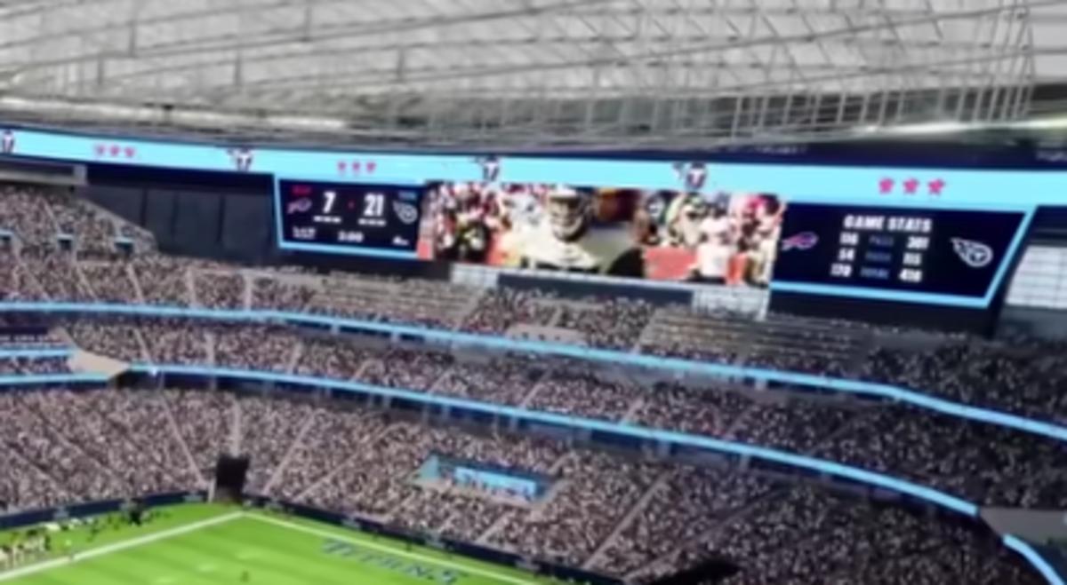 Tennessee Titans vs. Buffalo Bills. Fans support on NFL Game. Silhouette of  supporters, big screen with two rivals in background Stock Photo - Alamy