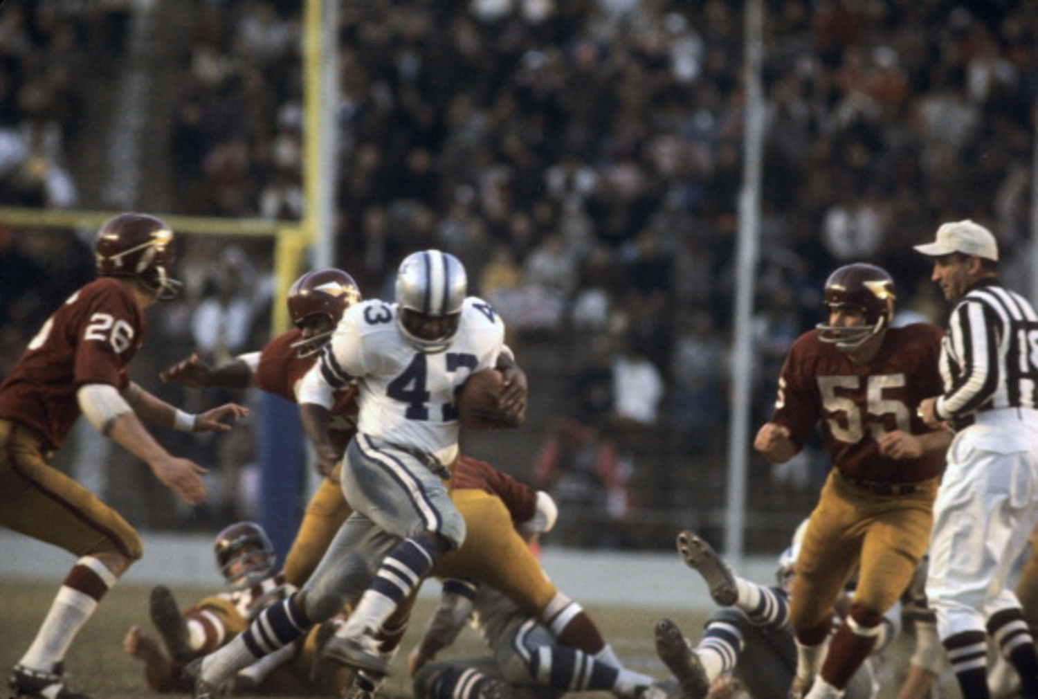 Don Perkins autographed Dallas Cowboys 2-Bar mini helmet 60-68 Old L52E  Deceased - Juicy Lucy's Steakhouse