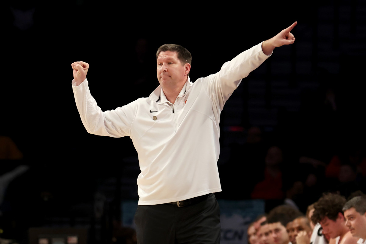 Clemson Tigers head coach Brad Brownell coaches against the North Carolina State Wolfpack during the first half at Barclays Center.