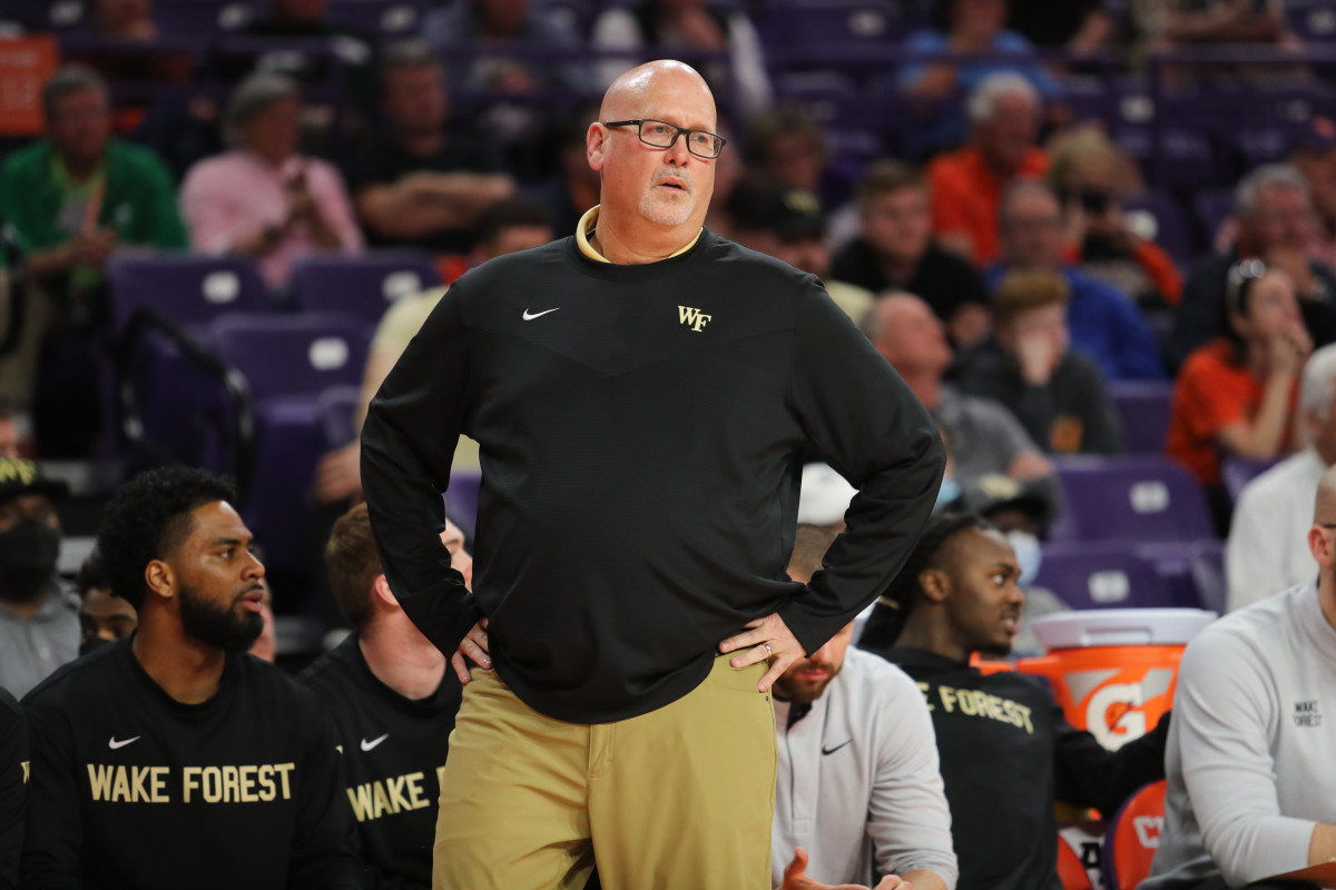 Wake Forest Demon Deacons head coach Steve Forbes reacts from the sideline during the second half against the Clemson Tigers at Littlejohn Coliseum.