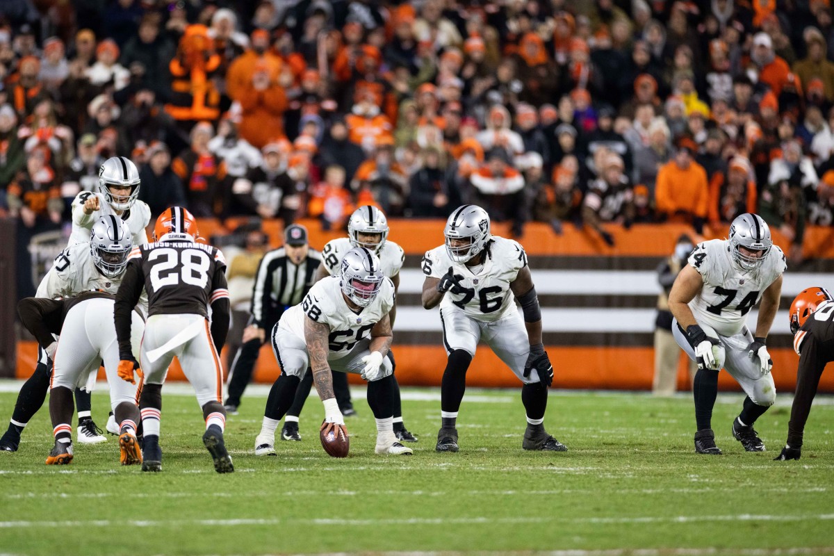 Las Vegas Raiders offensive tackle Kolton Miller (74) warms up before an  NFL preseason football game against the New England Patriots, Friday, Aug.  26, 2022, in Las Vegas. (AP Photo/John Locher Stock