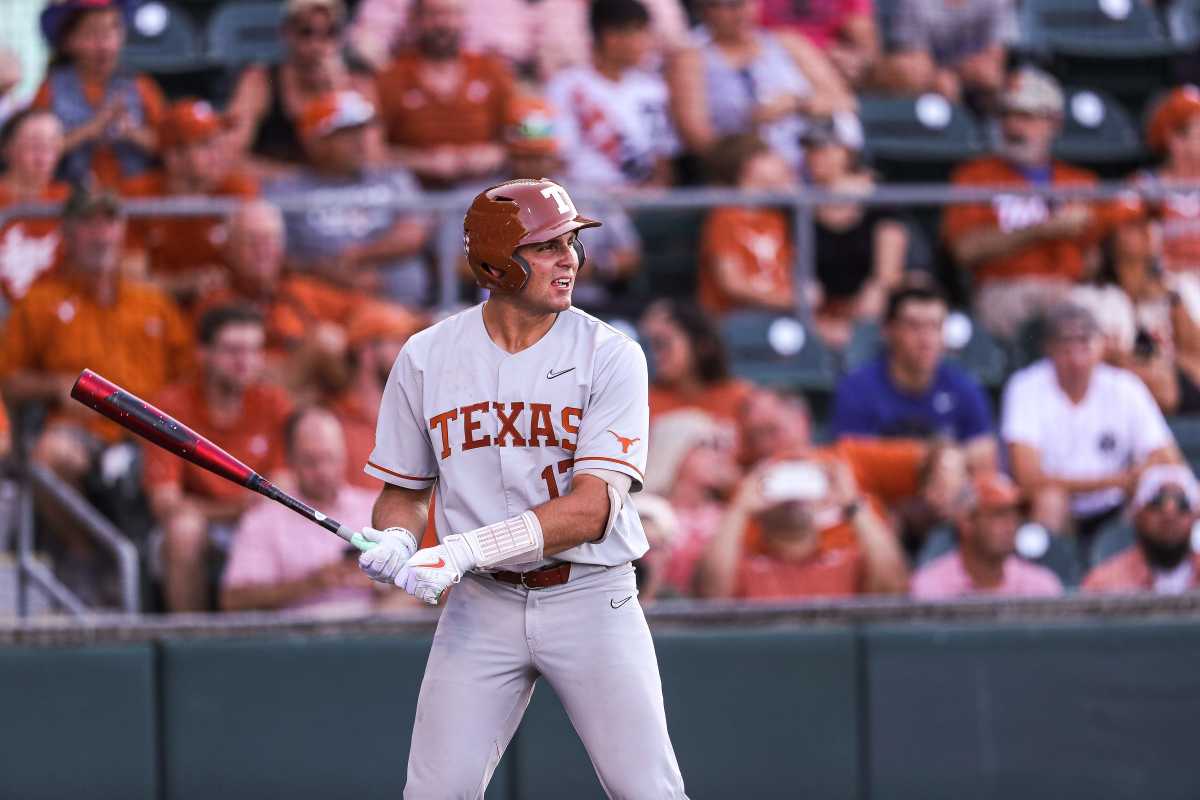 Texas infielder Ivan Melendez (17) prepares to bat during the NCAA regional playoff game against Air Force at Disch-Falk Field in Austin, Texas on June 5, 2022. Aem Texas V Air Force Ncaa G2 4