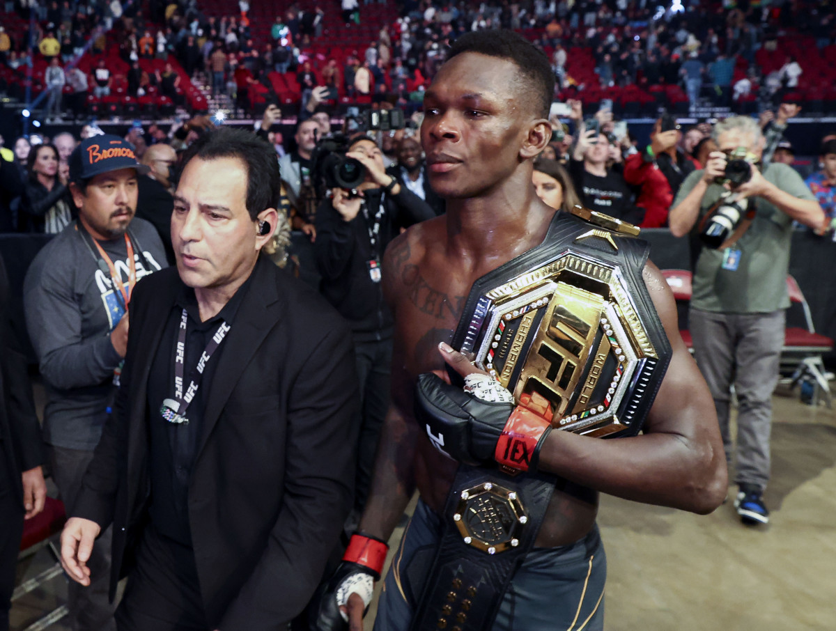 Israel Adesanya after defeating Robert Whittaker (not pictured) during UFC 271 at Toyota Center.