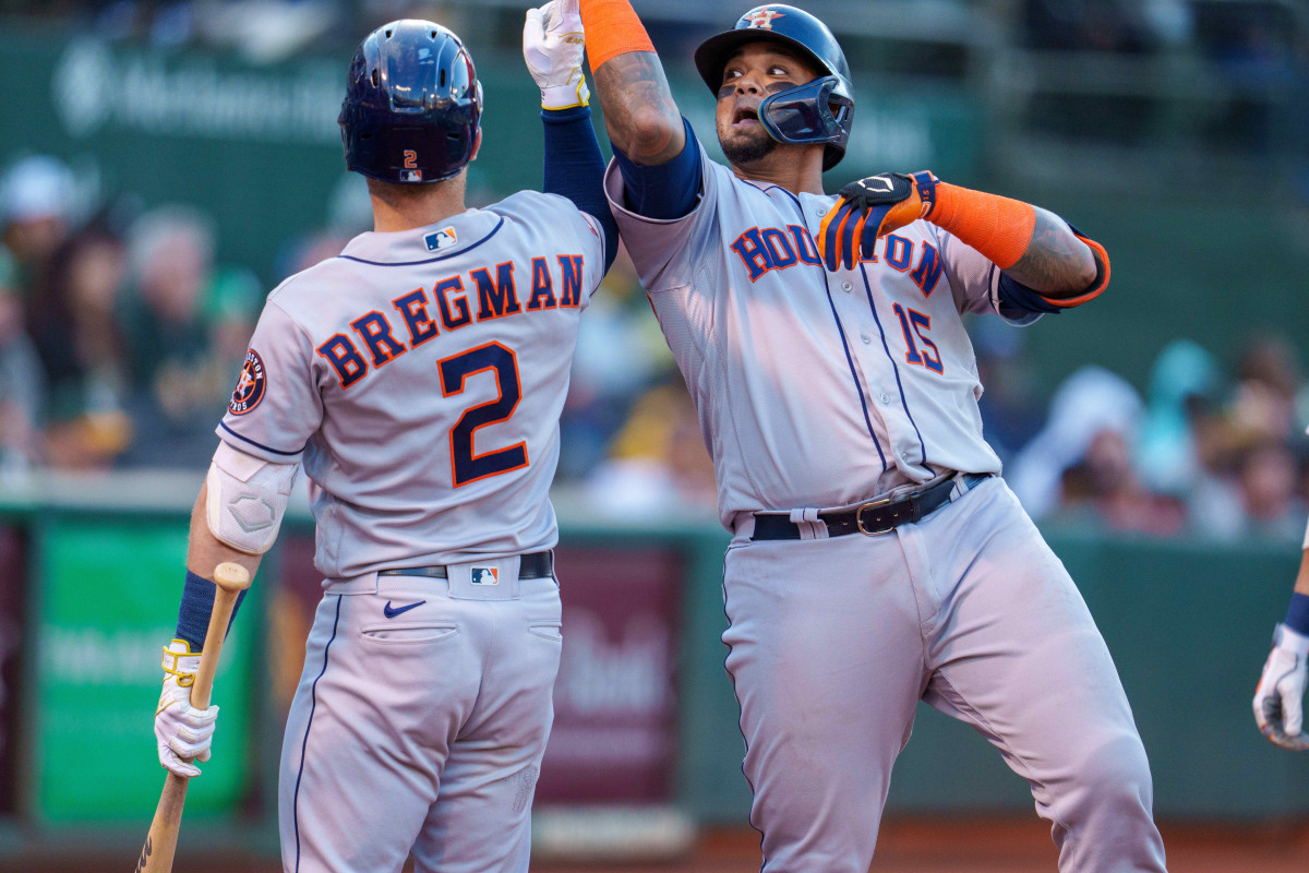 Houston Astros third baseman Alex Bregman and catcher Martín Maldonado