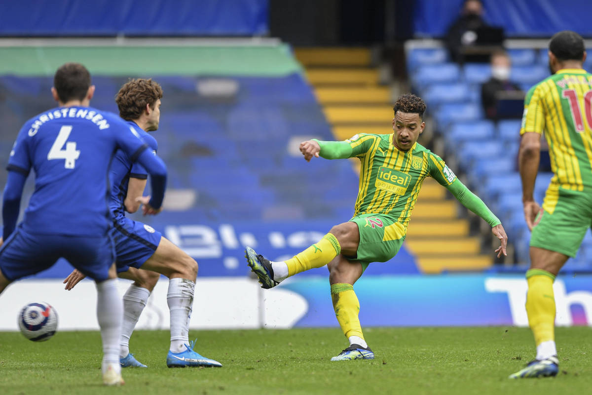 Matheus Pereira pictured scoring for West Brom at Chelsea in 2021