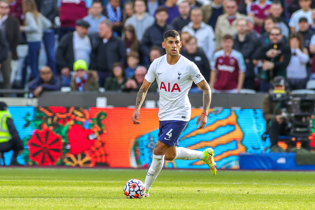 Tottenham defender Cristian Romero pictured in action against West Ham in 2021