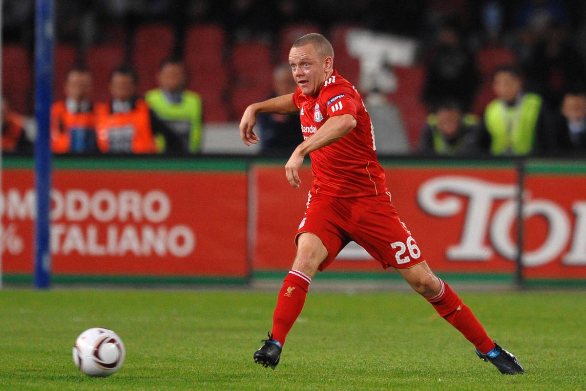 Jay Spearing pictured playing for the Liverpool first team in 2010