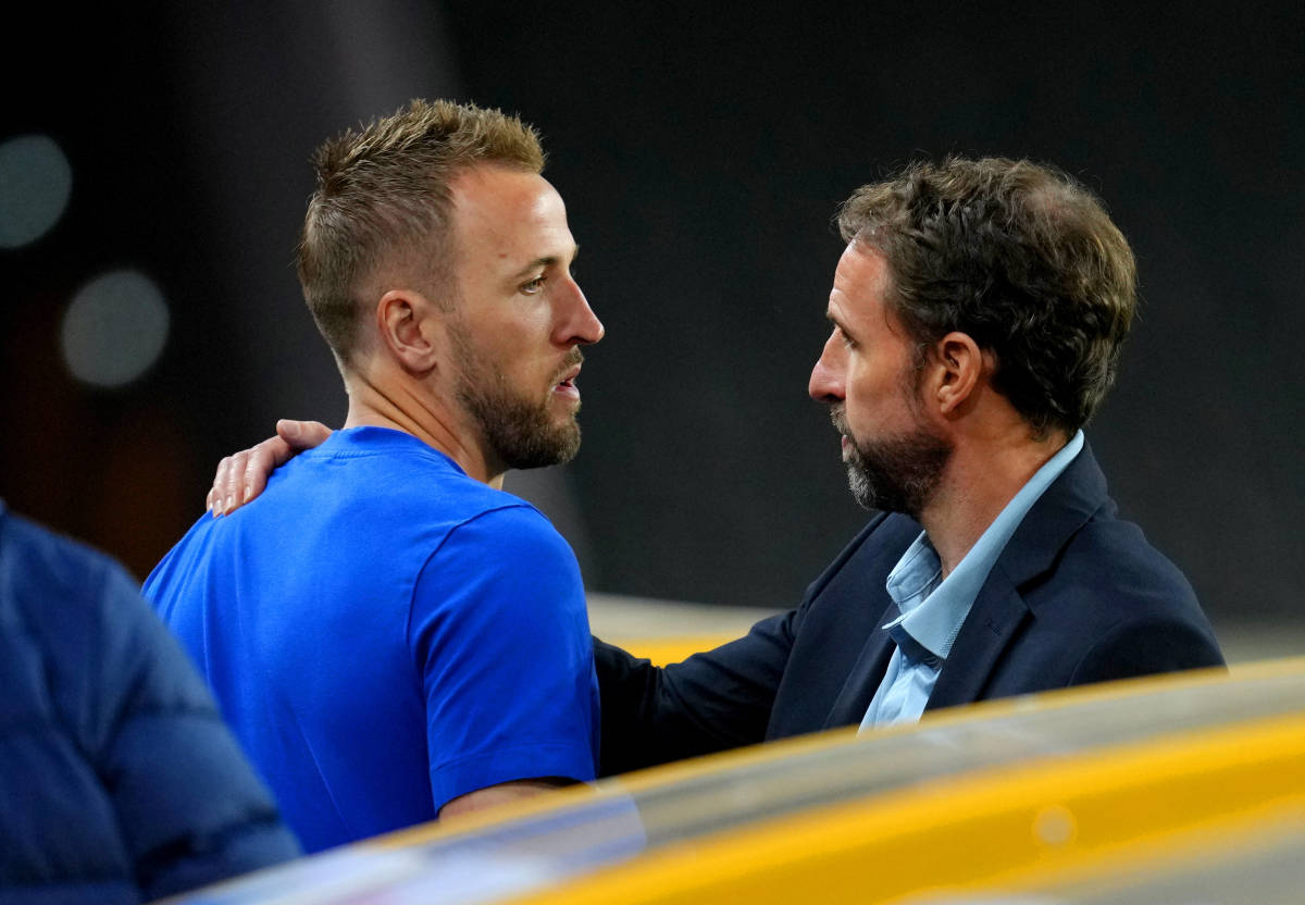 England captain Harry Kane (left) pictured with manager Gareth Southgate after Hungary's 4-0 win in Wolverhampton in June 2022