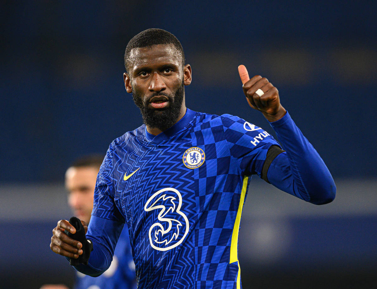 Antonio Rudiger pictured giving a thumbs-up gesture during Chelsea's win over Spurs in 2022