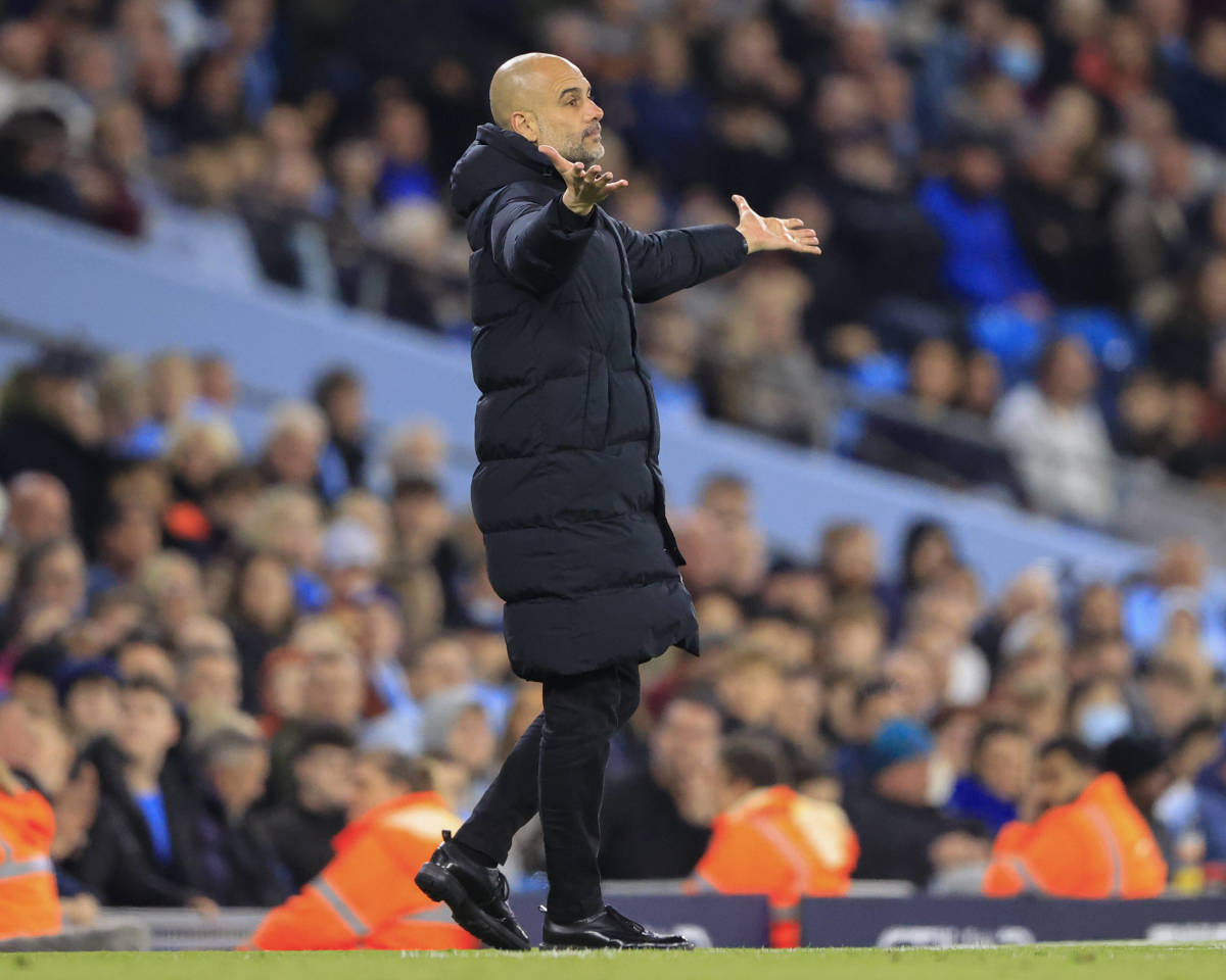 Manchester City manager Pep Guardiola pictured during his side's 3-0 win over Brighton in April 2022