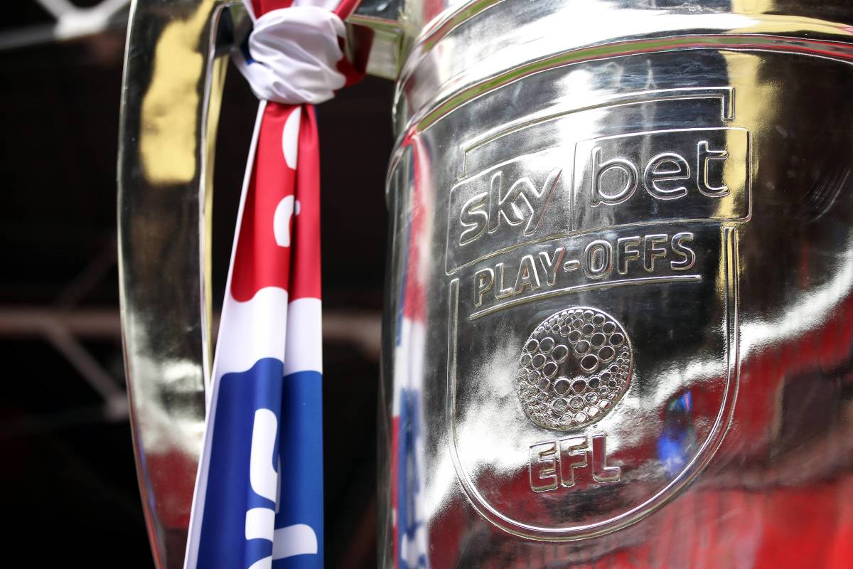 A close-up view of the EFL Championship play-off trophy