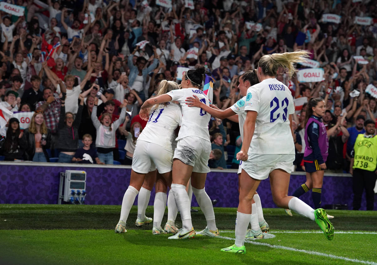 England's players pictured celebrating during their quarter-final win over Spain at UEFA Women's Euro 2022