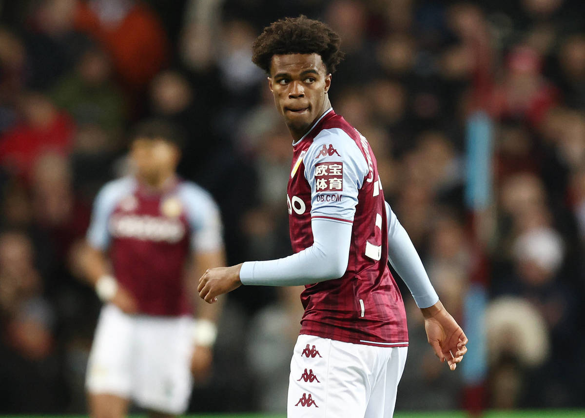 Carney Chukwuemeka pictured in action for Aston Villa against Leeds United in February 2022