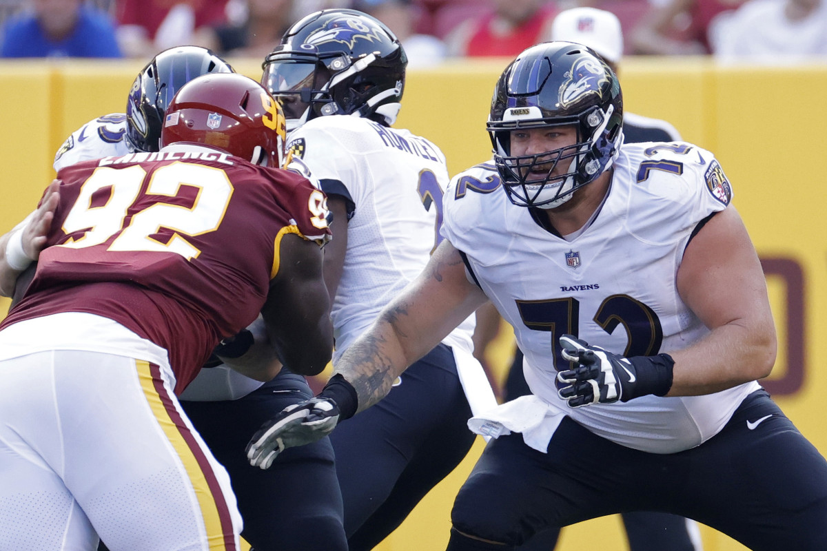 Baltimore Ravens guard Ben Powers (72) during an NFL wild-card