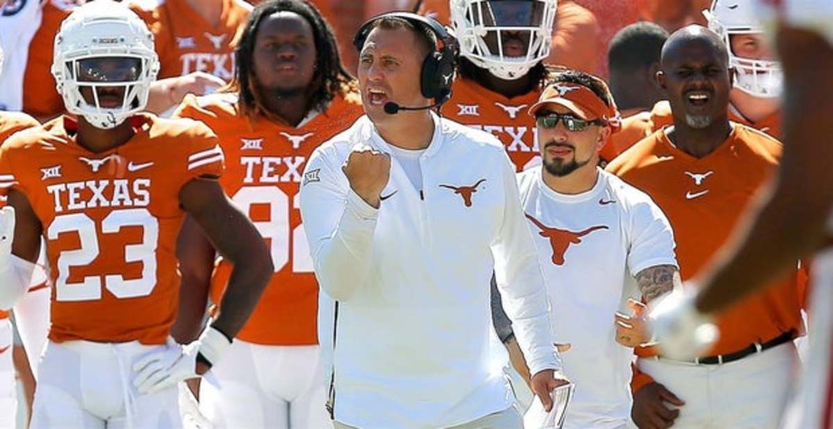 Texas Longhorns head coach Steve Sarkisian on the sideline during a college football game in the SEC.