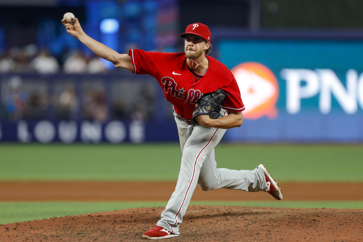 Aaron Nola struck out 10 over 8 1/3 innings in Miami on July 17.