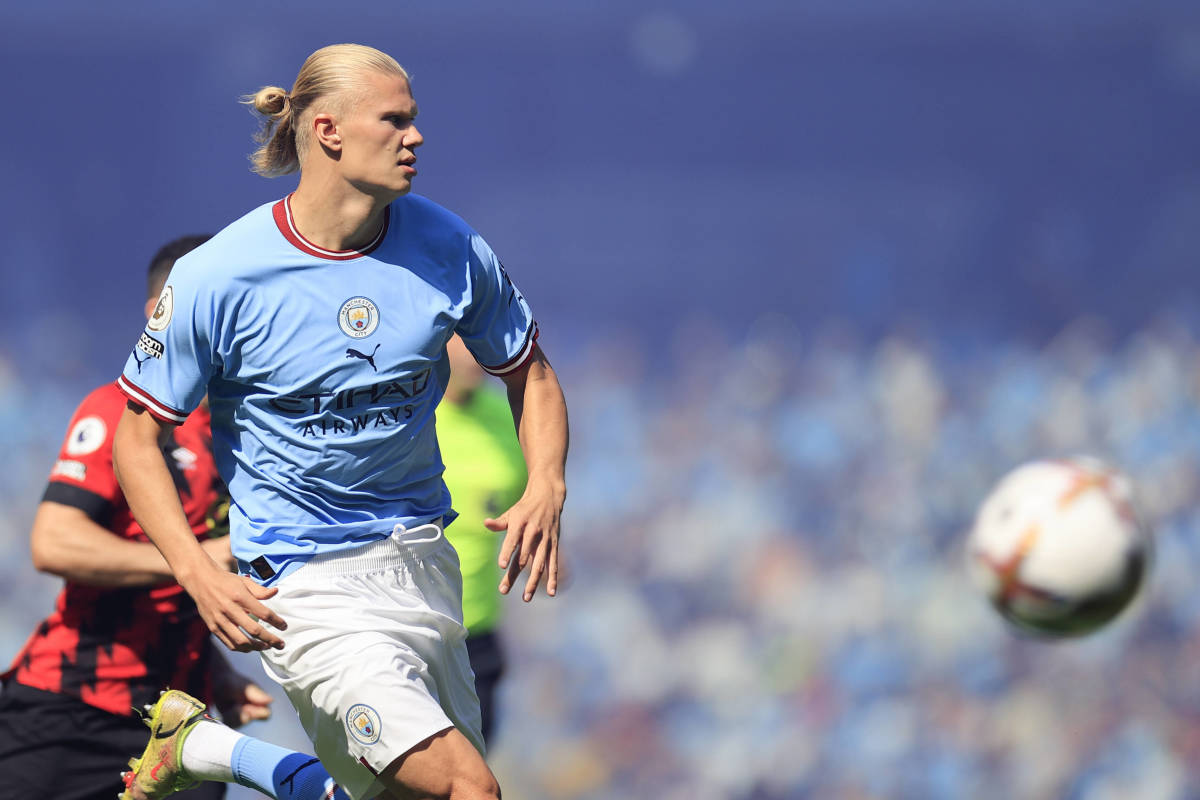 Erling Haaland pictured during his first home appearance for Manchester City - in a 4-0 win over Bournemouth in August 2022