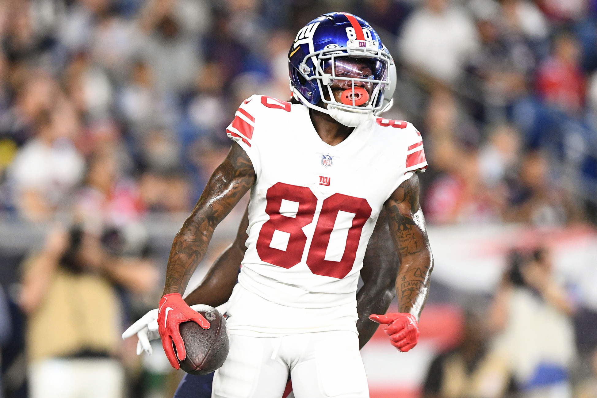 Richie James of the New York Giants celebrates a touchdown against News  Photo - Getty Images