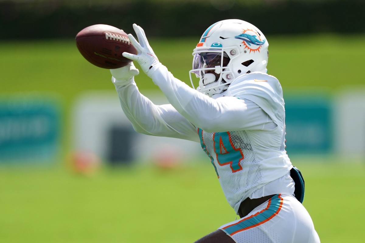 Miami Dolphins wide receiver Trent Sherfield (14) walks the field before an  NFL football game against the Pittsburgh Steelers, Sunday, Oct. 23, 2022,  in Miami Gardens, Fla. (AP Photo/Wilfredo Lee Stock Photo - Alamy