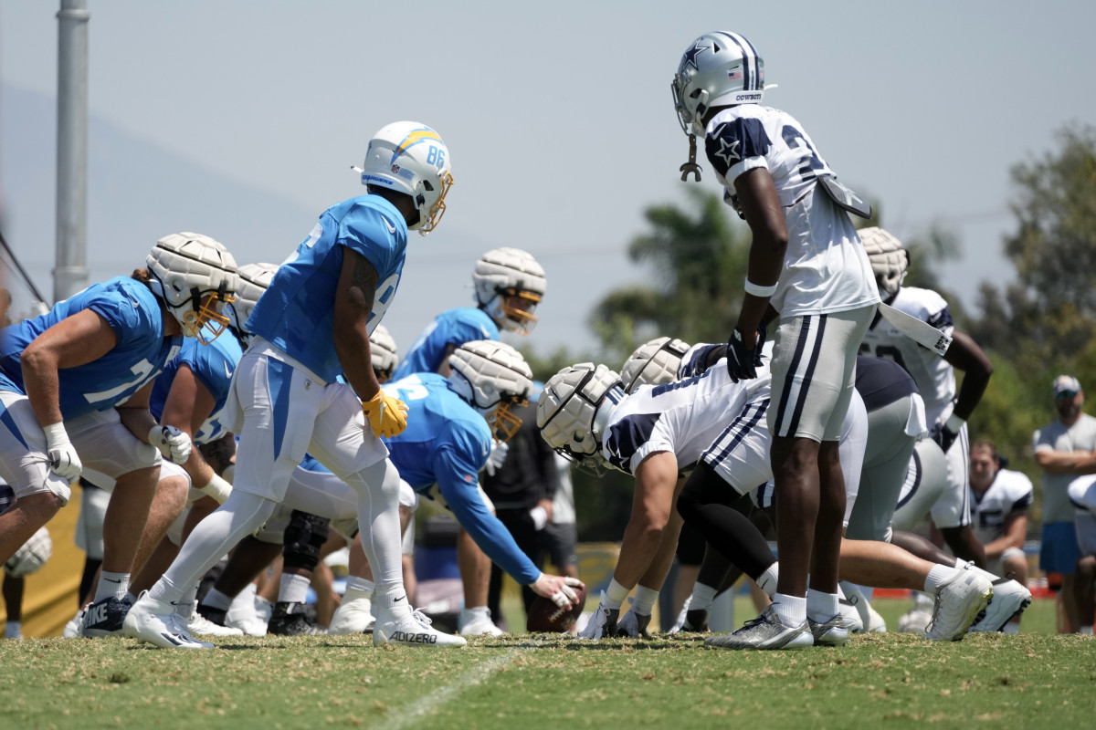 Los Angeles Chargers center Will Clapp (76) seen with his helmet