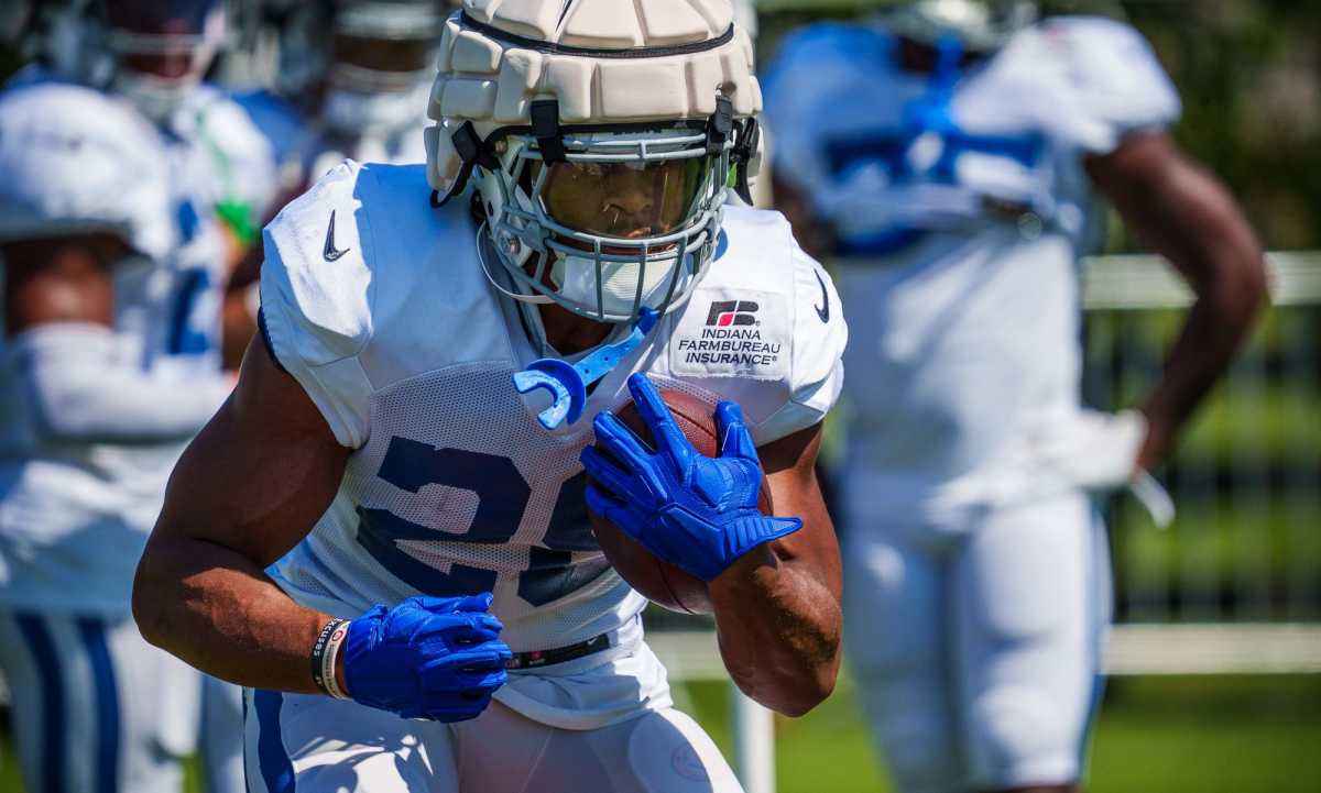 Indianapolis Colts strong safety Khari Willis (37) celebrates a pick six  with teammates Indiana …