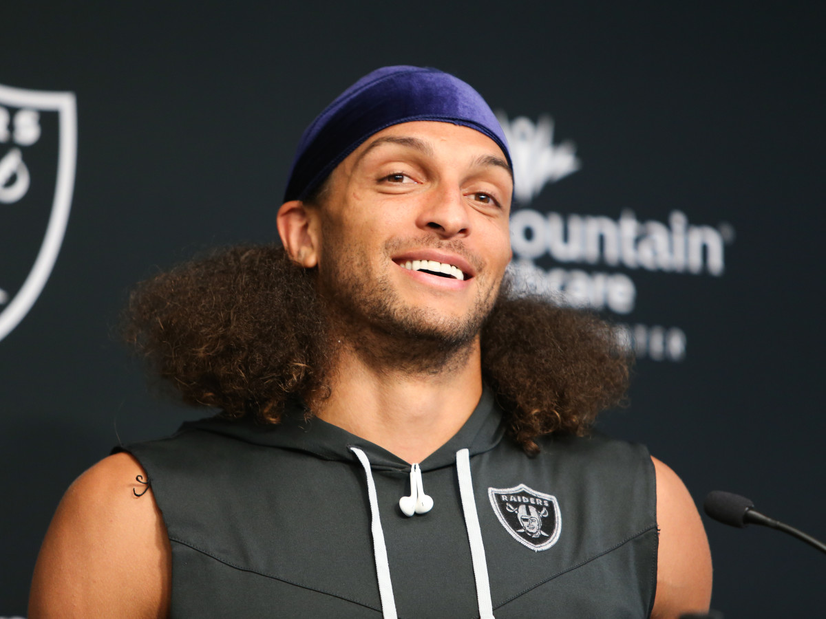 Mack Hollins of the Las Vegas Raiders lines up during an NFL game in  2023