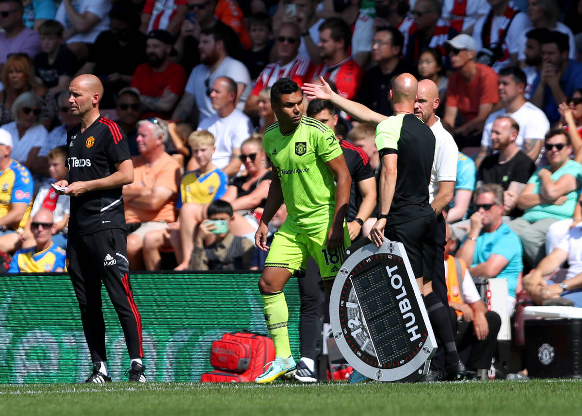 Casemiro pictured entering the field as a substitute to make his Premier League debut for Manchester United in a 1-0 win at Southampton in August 2022