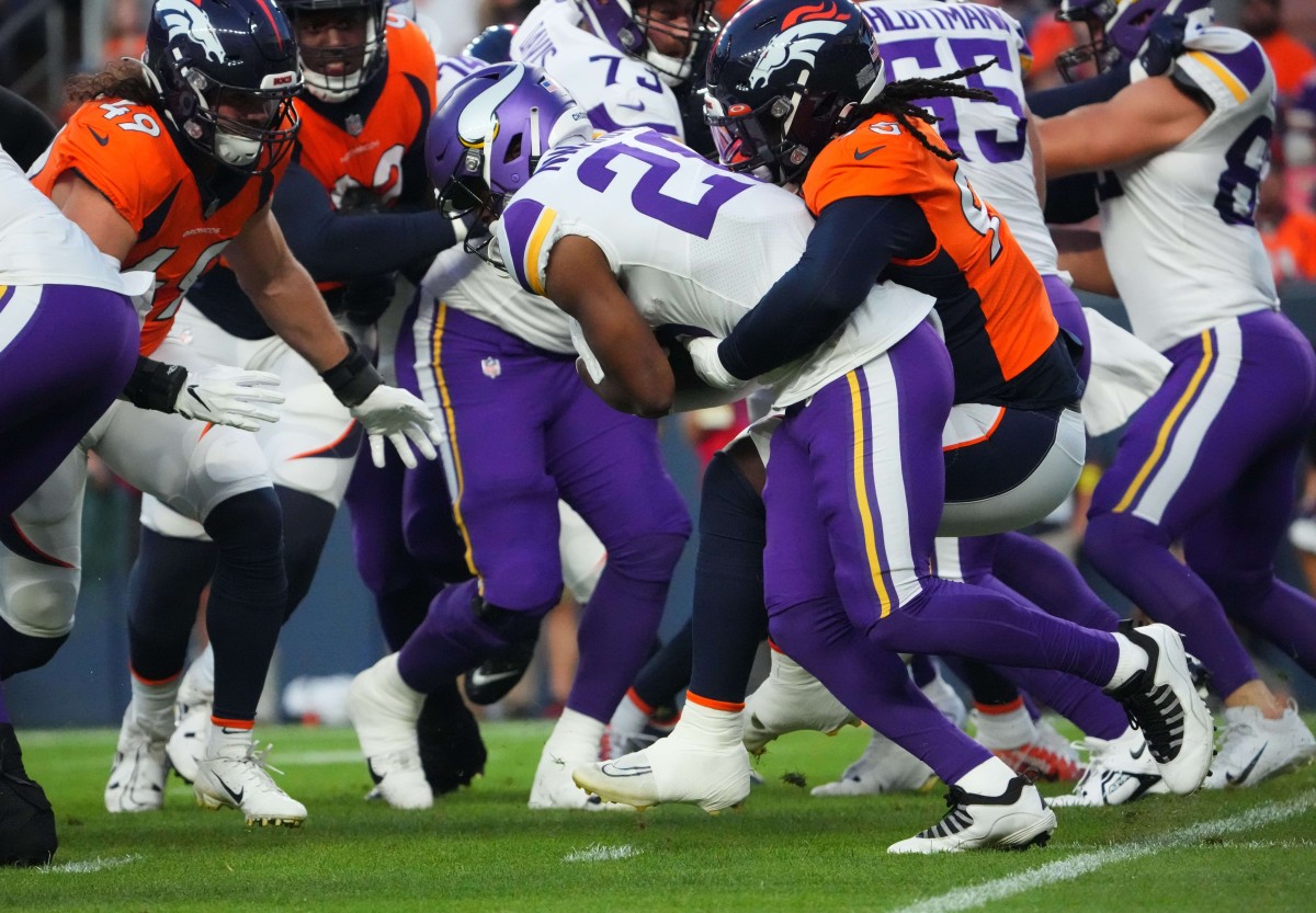 Minnesota Vikings linebacker William Kwenkeu (47) plays against the Denver  Broncos during an NFL preseason football game, Saturday, Aug. 27, 2022, in  Denver. (AP Photo/Jack Dempsey Stock Photo - Alamy