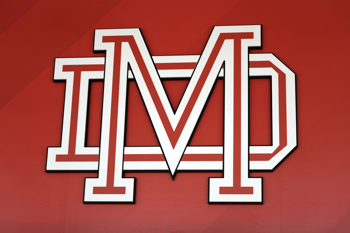 The Mater Dei Monarchs logo during the Mater Dei High Heisman Homecoming ceremony at the Meruelo Athletic Center.