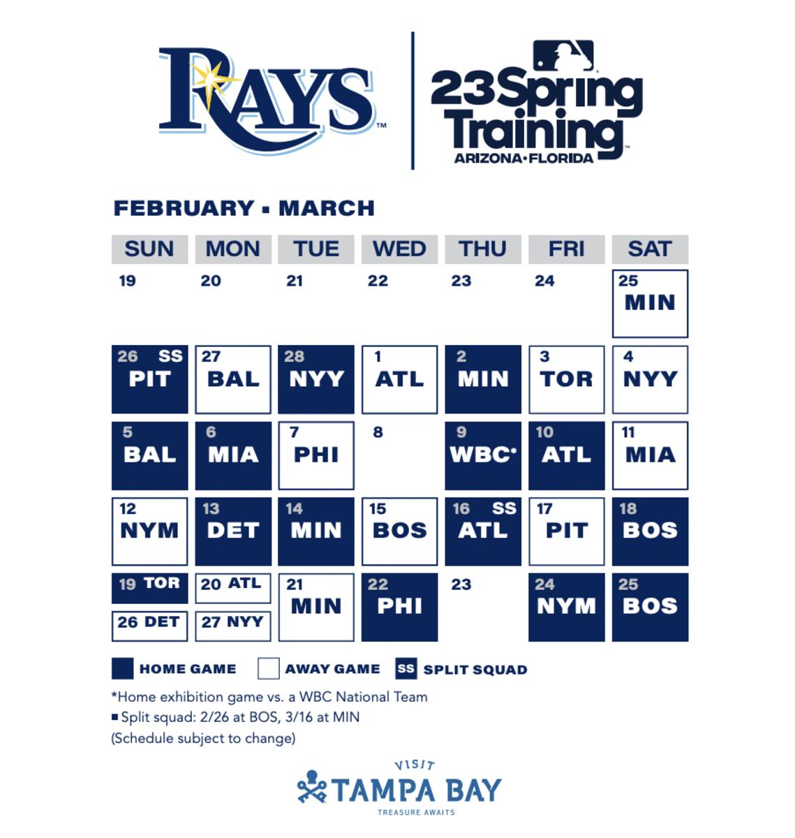 Tampa Bay Rays Announce 2023 Spring Training Schedule For 15th Season