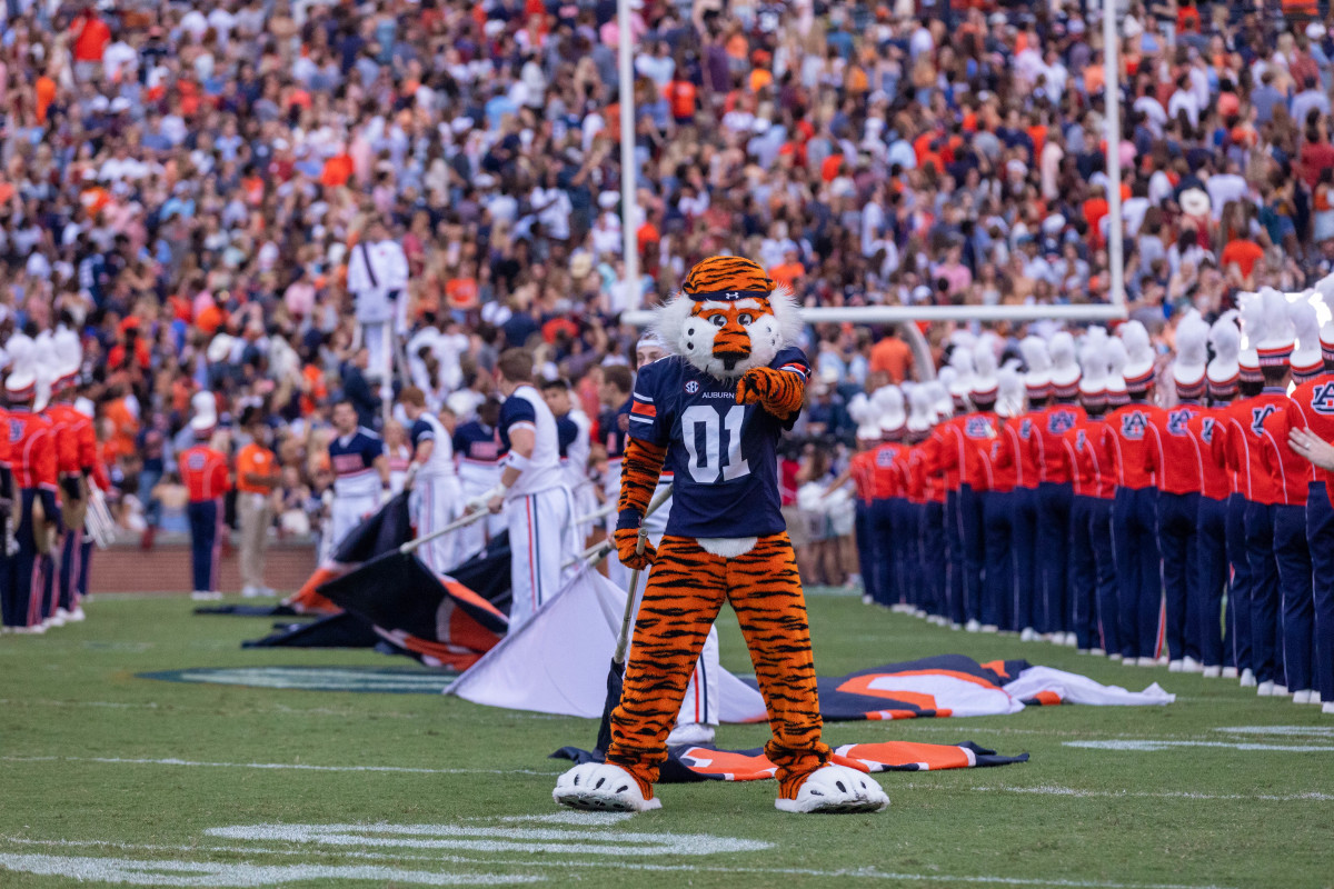 Aubie prepares to bring out the players and cheerleaders before the San Jose State vs Auburn game on Saturday, Sept. 10, 2022.