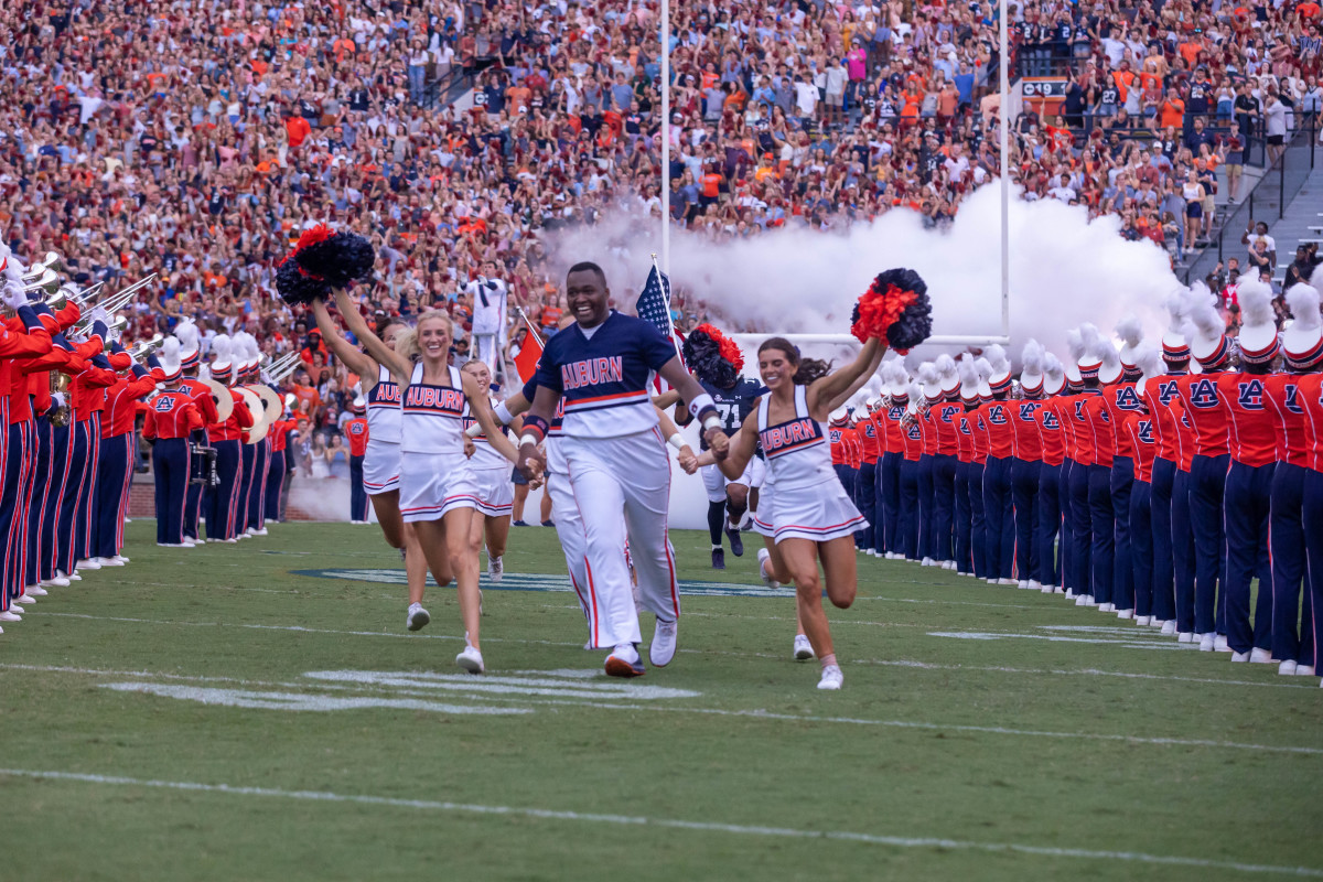 The Auburn Cheerleaders take the field prior to the San Jose State vs Auburn game on Saturday, Sept. 10, 2022.