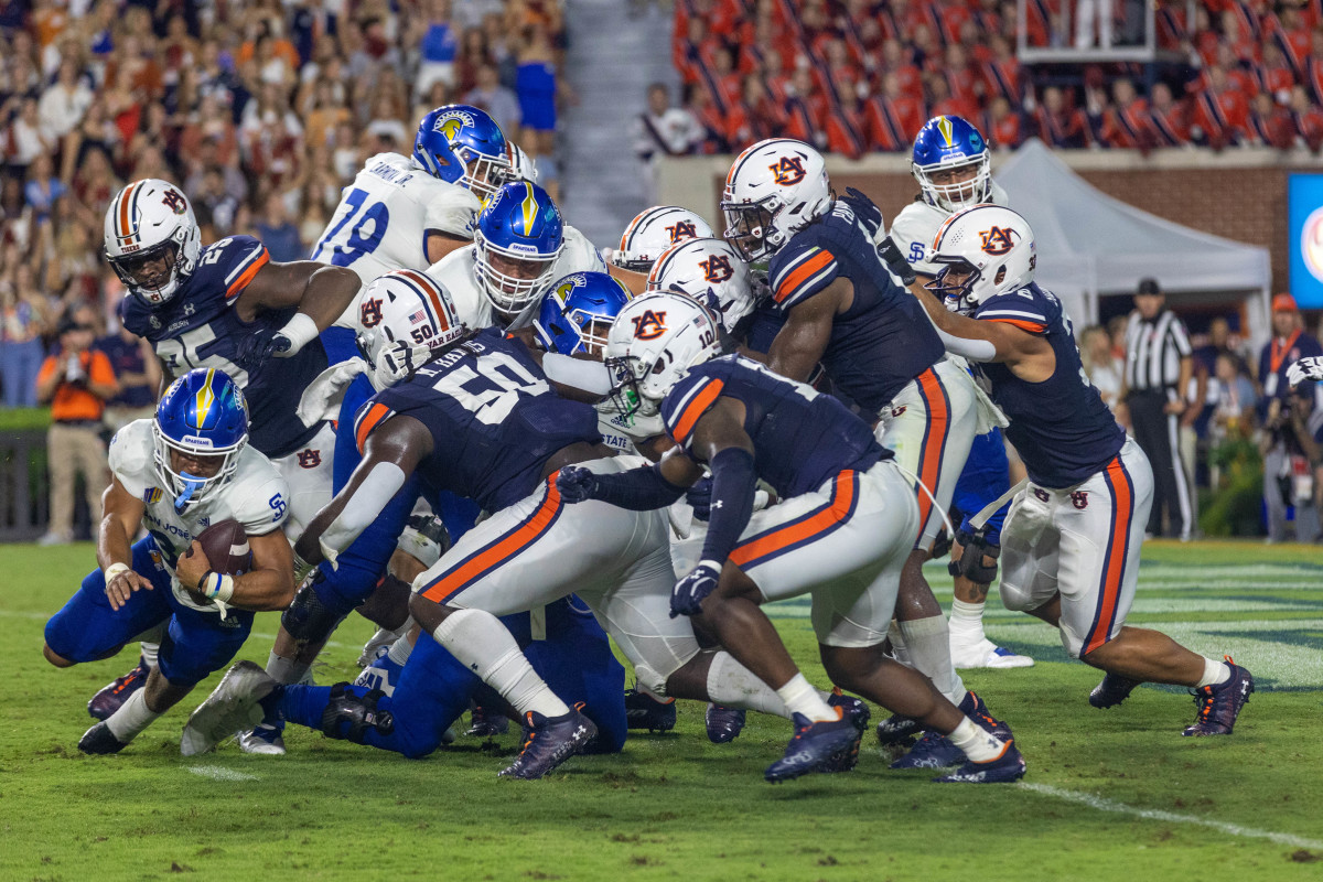 The Auburn defense makes a big goal line stand during the second quarter of the San Jose State vs Auburn game on Saturday, Sept. 10, 2022.