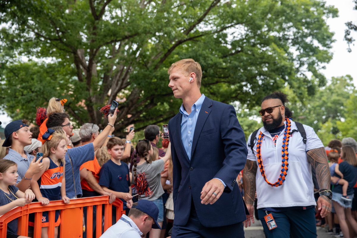 The Auburn Tiger's Anders Carlson interacts with fans in the traditional Tiger Walk prior to the San Jose State vs Auburn game on Saturday, Sept. 10, 2022.