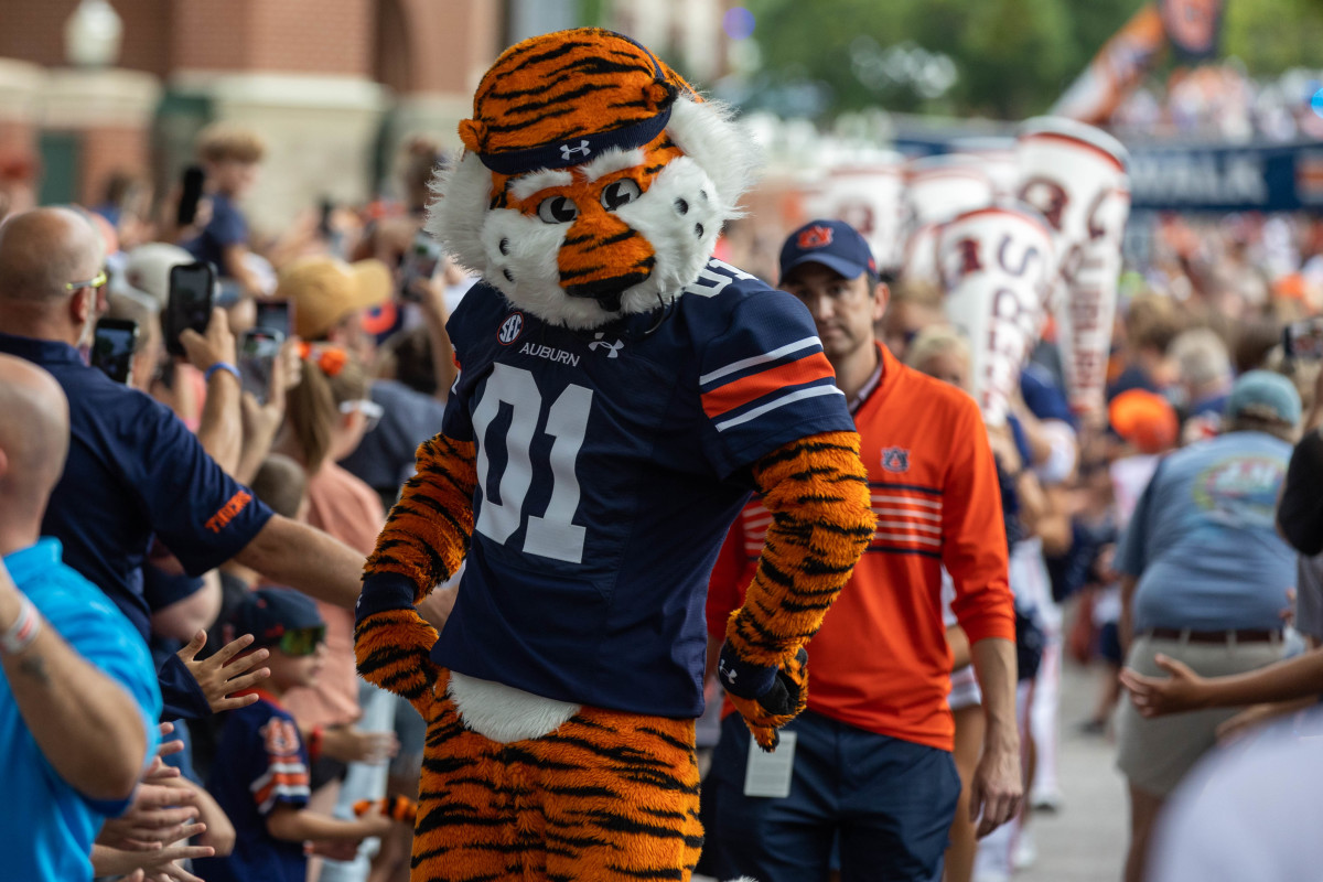 Auburn Tigers mascot Aubie pumps up the crowd during Tiger Walk prior to the San Jose State vs Auburn game on Saturday, Sept. 10, 2022.