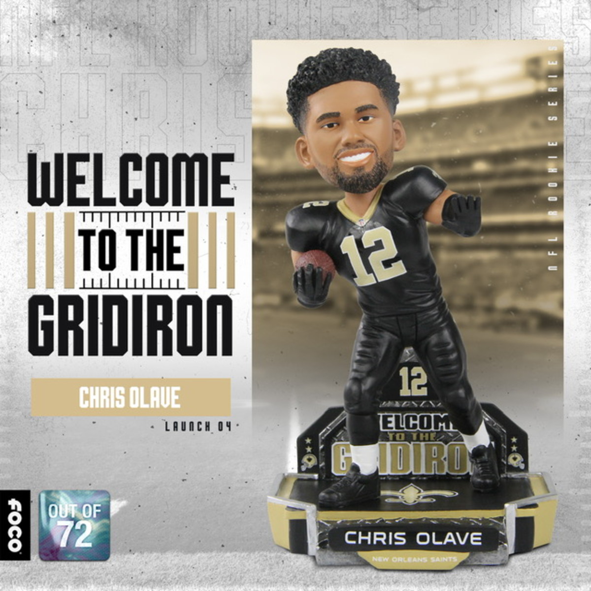 FOCO Drops to the Gridiron' Chris Olave Saints Bobblehead