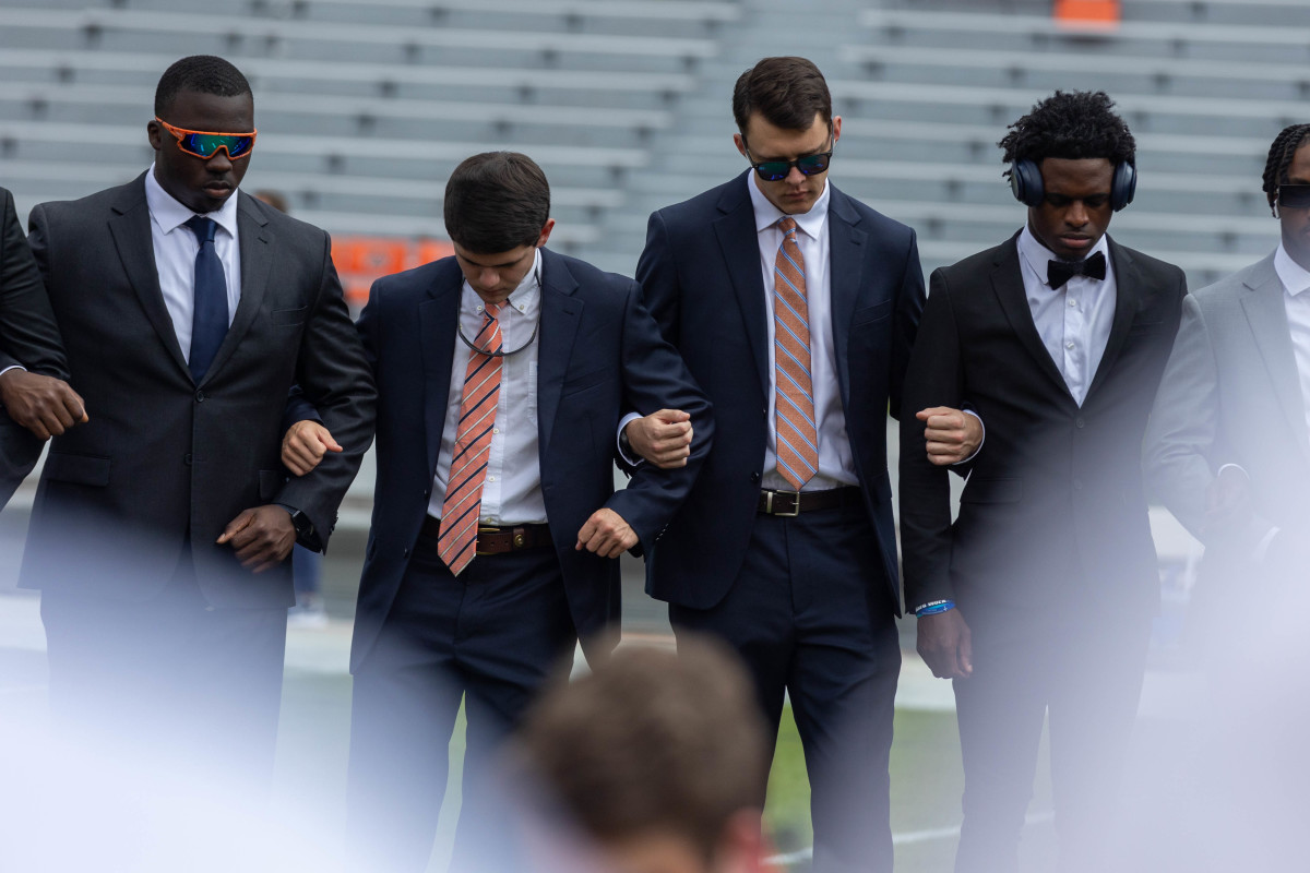 Team prayer at mid-field prior to the Penn State vs Auburn game on Saturday, Sept. 17, 2022.