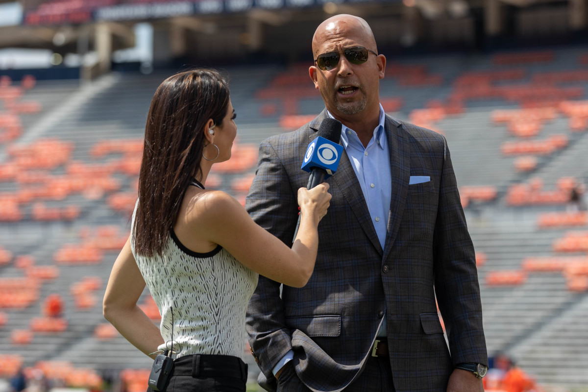 Penn State Nittany Lions head coach James Franklin does an interview prior to the Penn State vs Auburn game on Saturday, Sept. 17, 2022.